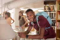 A student looking up from his work
